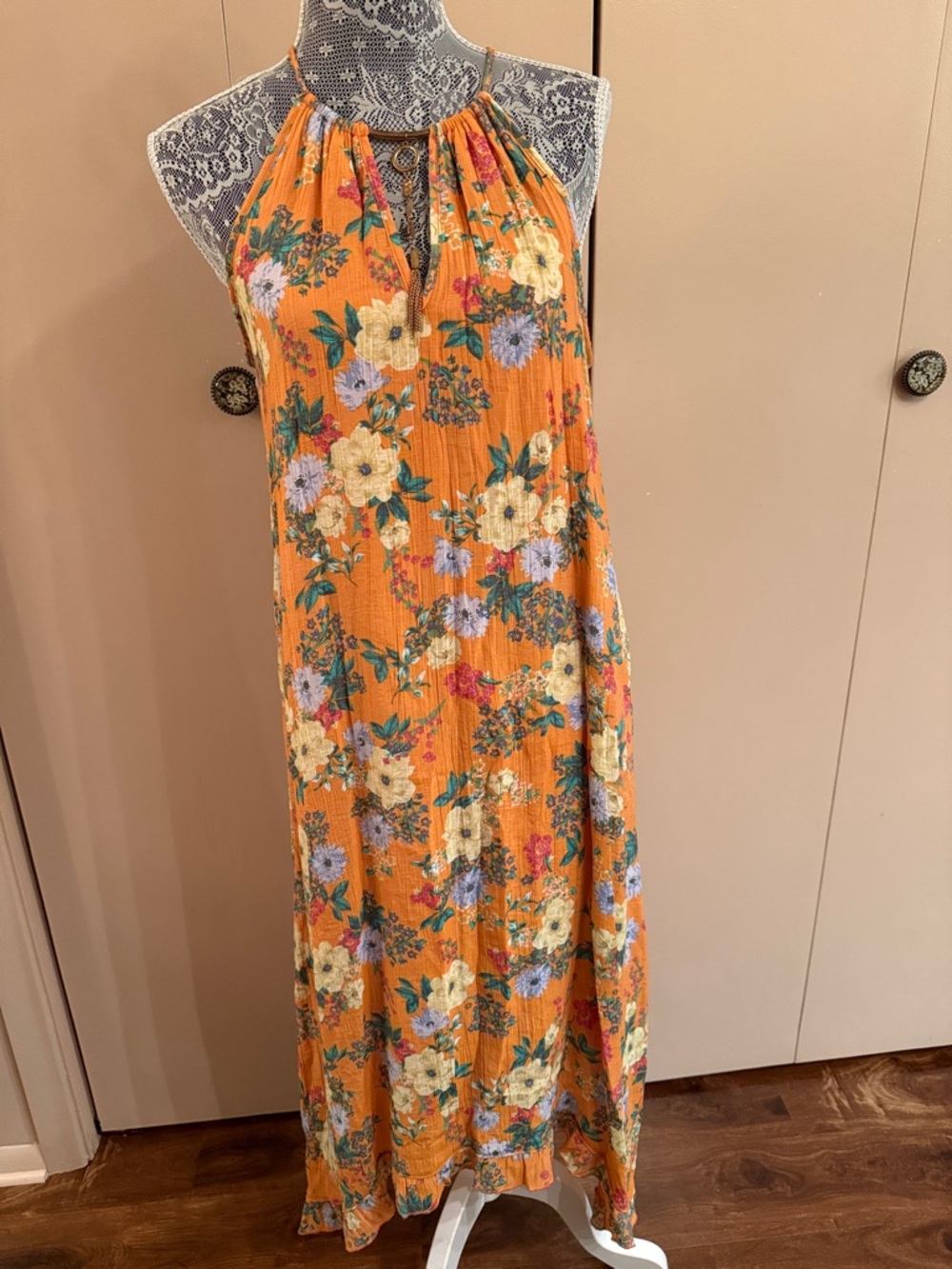Floral Halter Maxi Beach Dress in Floral Orange